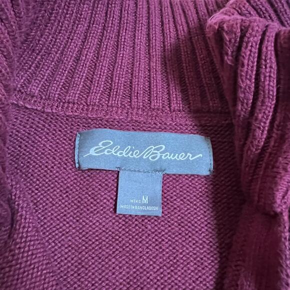 Eddie Bauer Men's Quarter Zip Pullover Cotton Knit Sweater Size Medium Academia - Picture 4 of 7